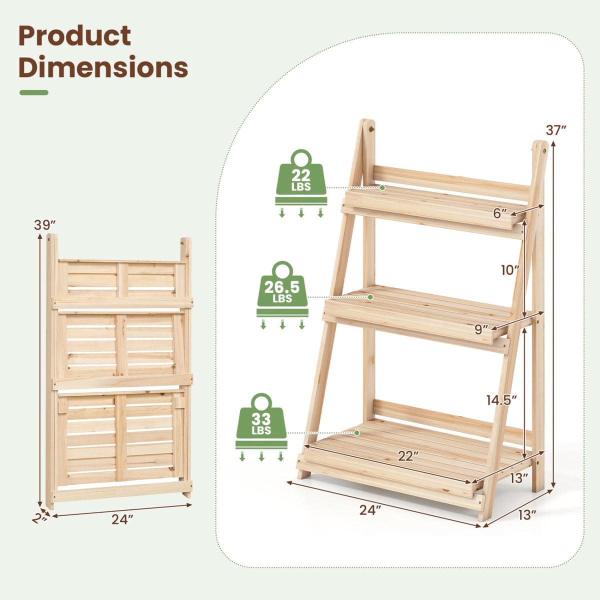 DirectDeals 3-Tier Foldable Plant Stand with Slatted Shelves in natural wood, ladder-style rack on Tampa Home & Garden Store