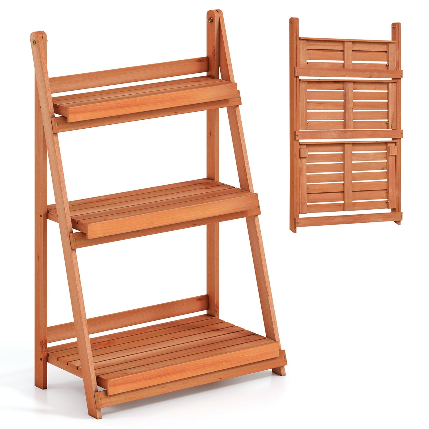 3-Tier Foldable Plant Stand with Slatted Shelves in natural wood by DirectDeals on Tampa Home & Garden Store