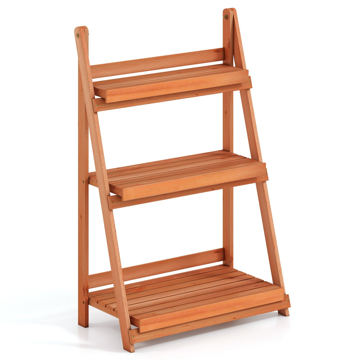 DirectDeals 3-Tier Foldable Plant Stand with Slatted Shelves in natural wood on Tampa Home & Garden Store