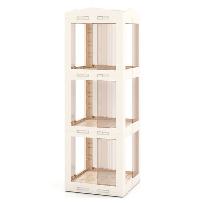 3-Tier Foldable Rotating Bookshelf with Swivel Base and Translucent Panels-White