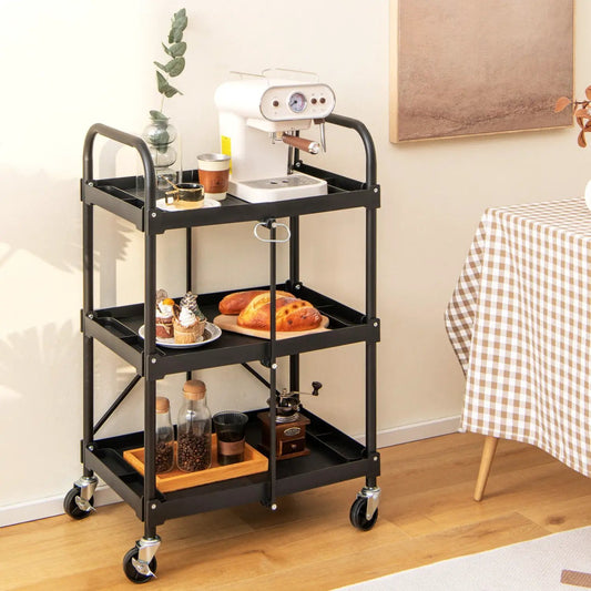 3-Tier Folding Utility Cart heavy duty metal by DirectDeals, top espresso machine on Tampa Home & Garden Store