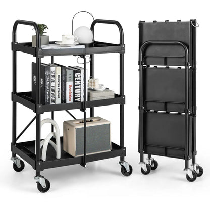 Three Tier Folding Utility Cart Wheels Heavy Duty