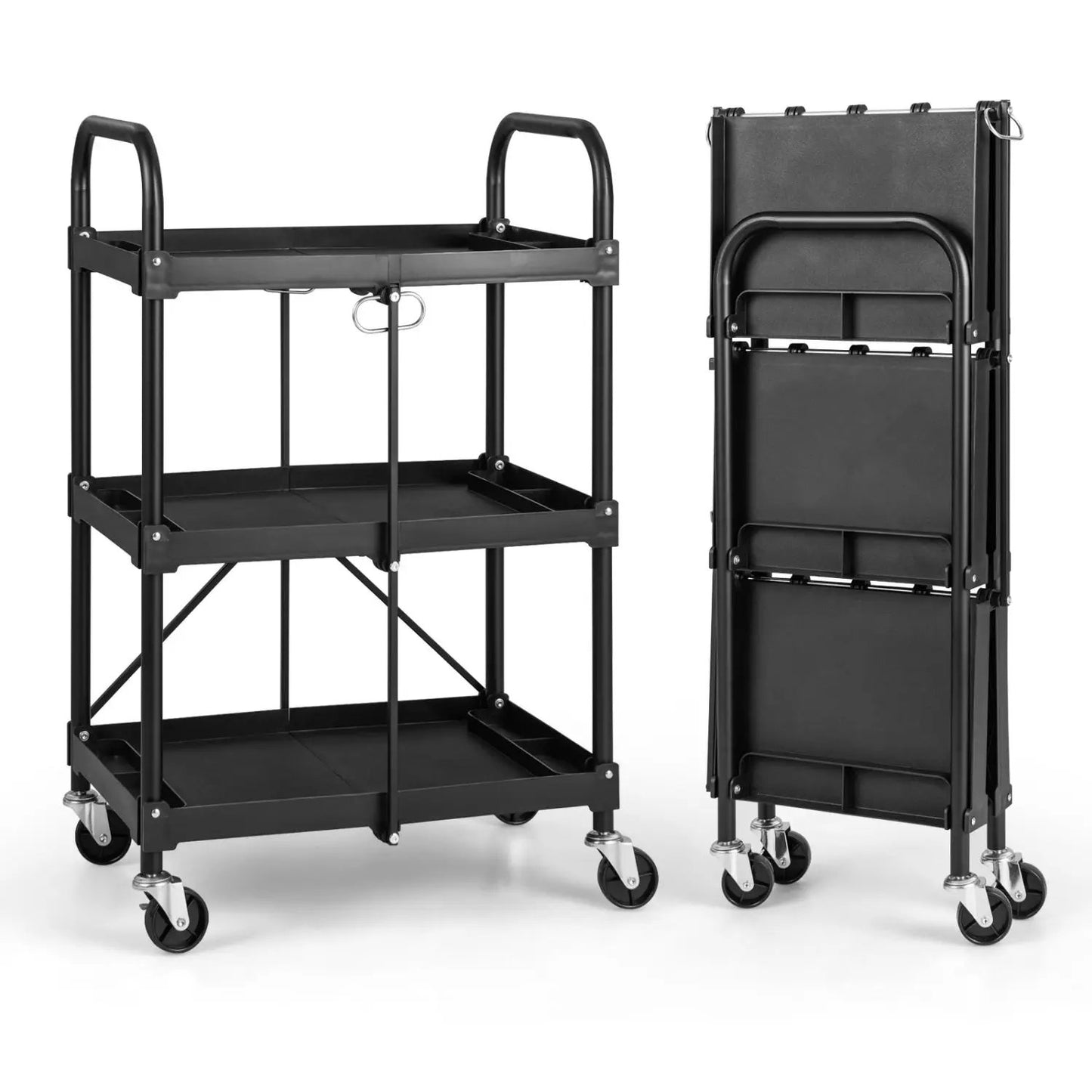 Three Tier Folding Utility Cart Wheels Heavy Duty