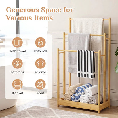 Three Tier Bamboo Towel Rack and Storage Shelf