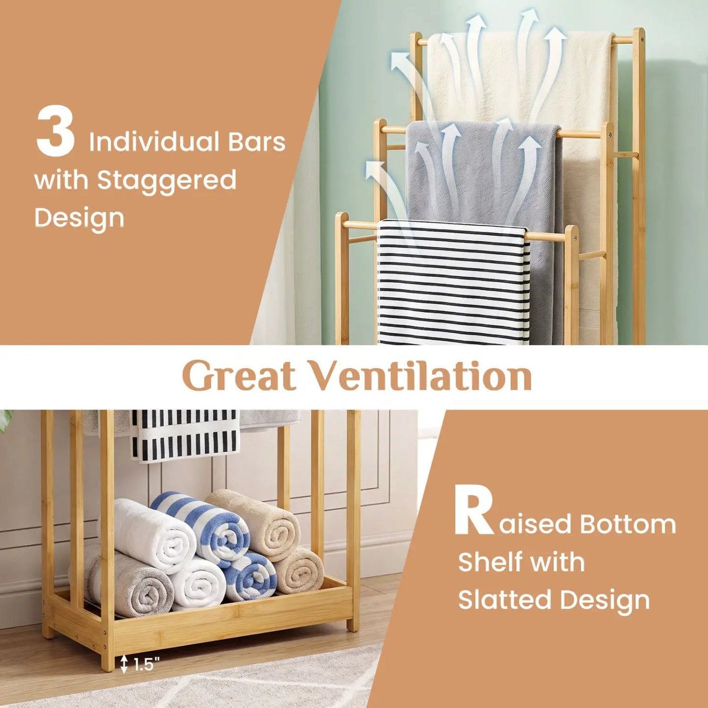 Three Tier Bamboo Towel Rack and Storage Shelf