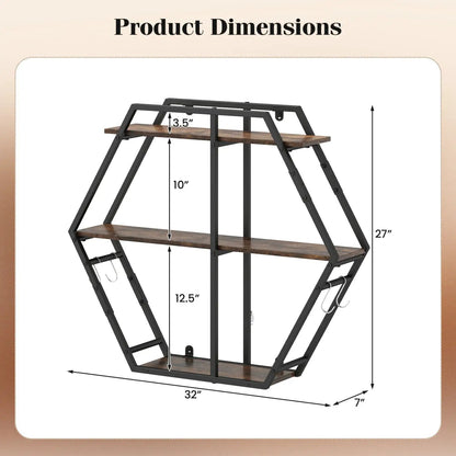 Geometric 3-Tier Bookcase with S-Shaped Hooks