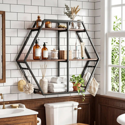 Geometric 3-Tier Bookcase with S-Shaped Hooks