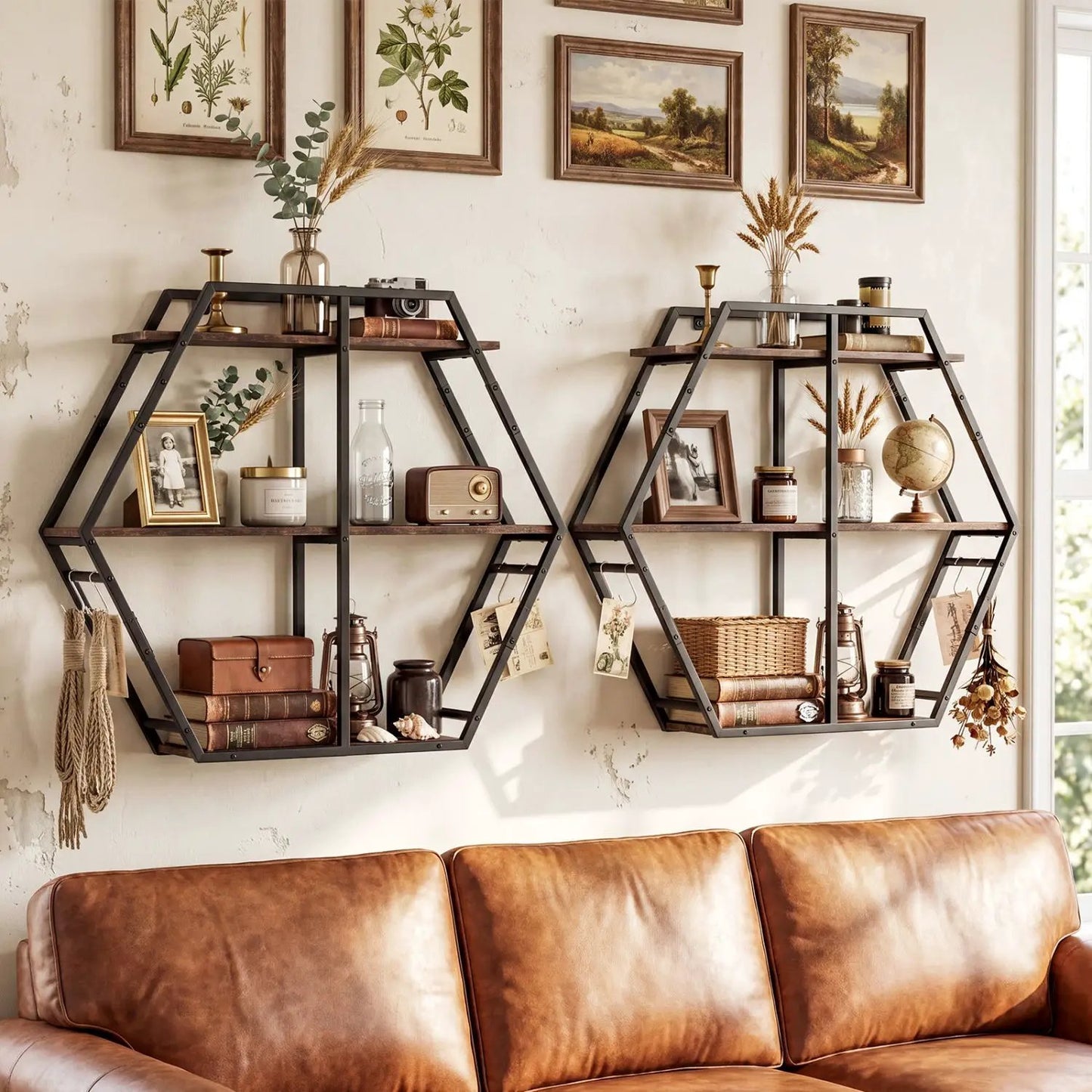 Geometric 3-Tier Bookcase with S-Shaped Hooks