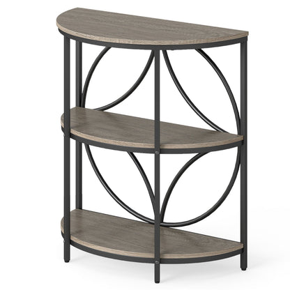 3-Tier Half Round End Table with Study Metal Frame for Living Room