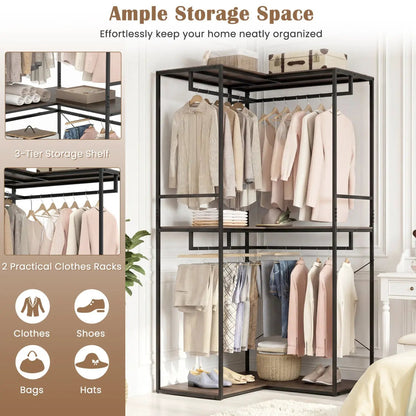 3-Tier Heavy Clothes Rack with Shelves and Racks