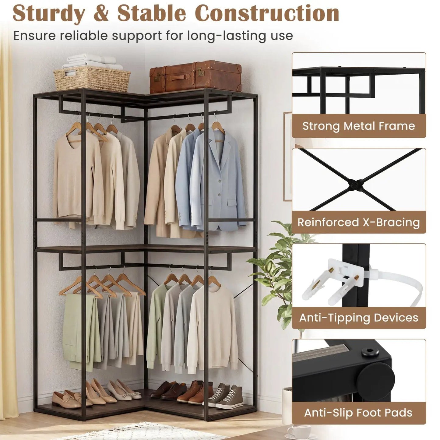 3-Tier Heavy Clothes Rack with Shelves and Racks