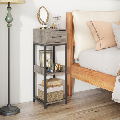 Soporte para Plantas Alto de 3 Niveles con Cajón y Dispositivos Antivuelco - Gris