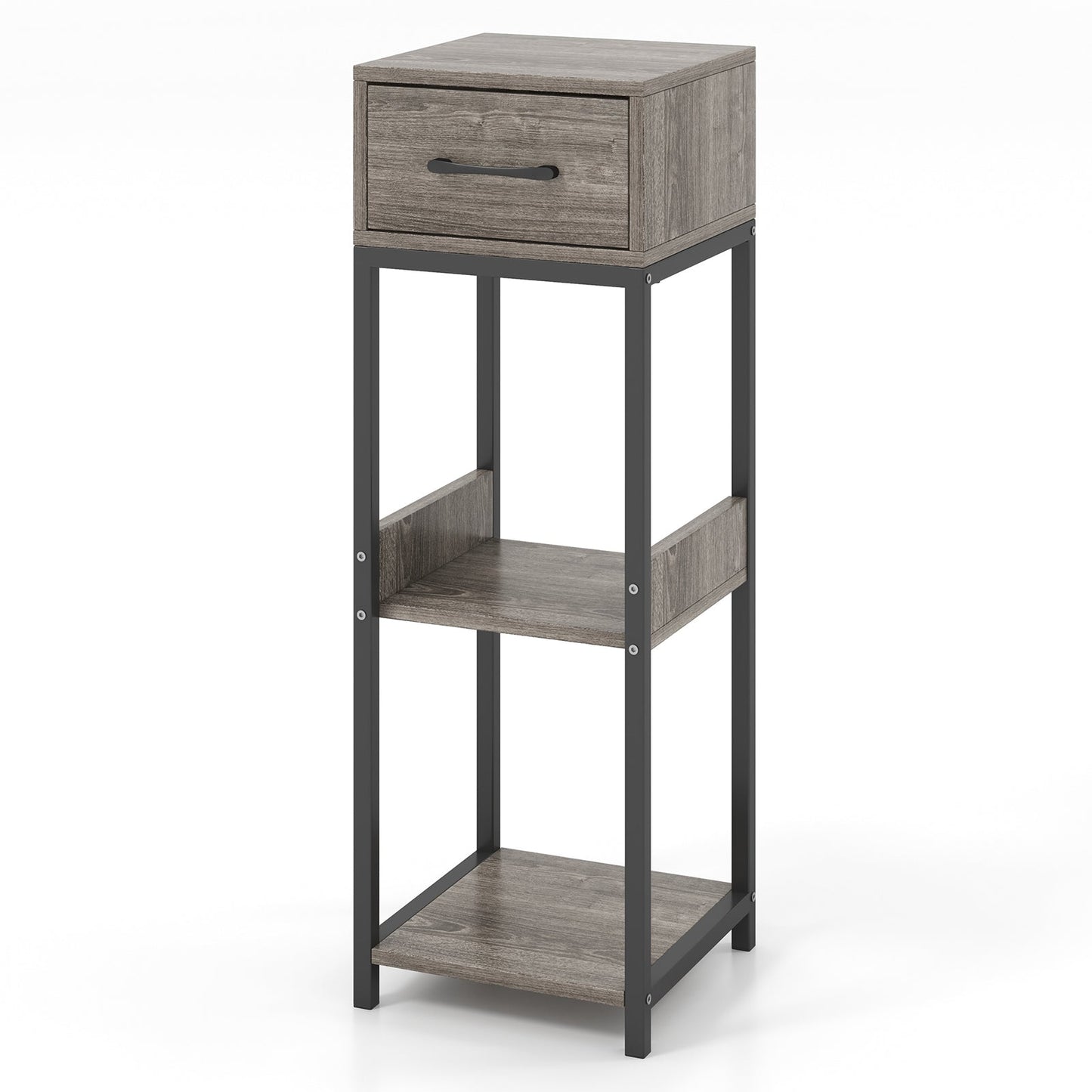 Soporte para Plantas Alto de 3 Niveles con Cajón y Dispositivos Antivuelco - Gris