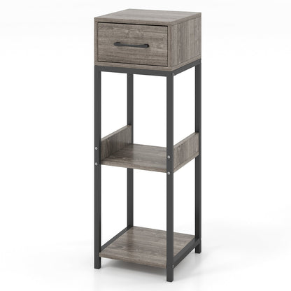 Soporte para Plantas Alto de 3 Niveles con Cajón y Dispositivos Antivuelco - Gris