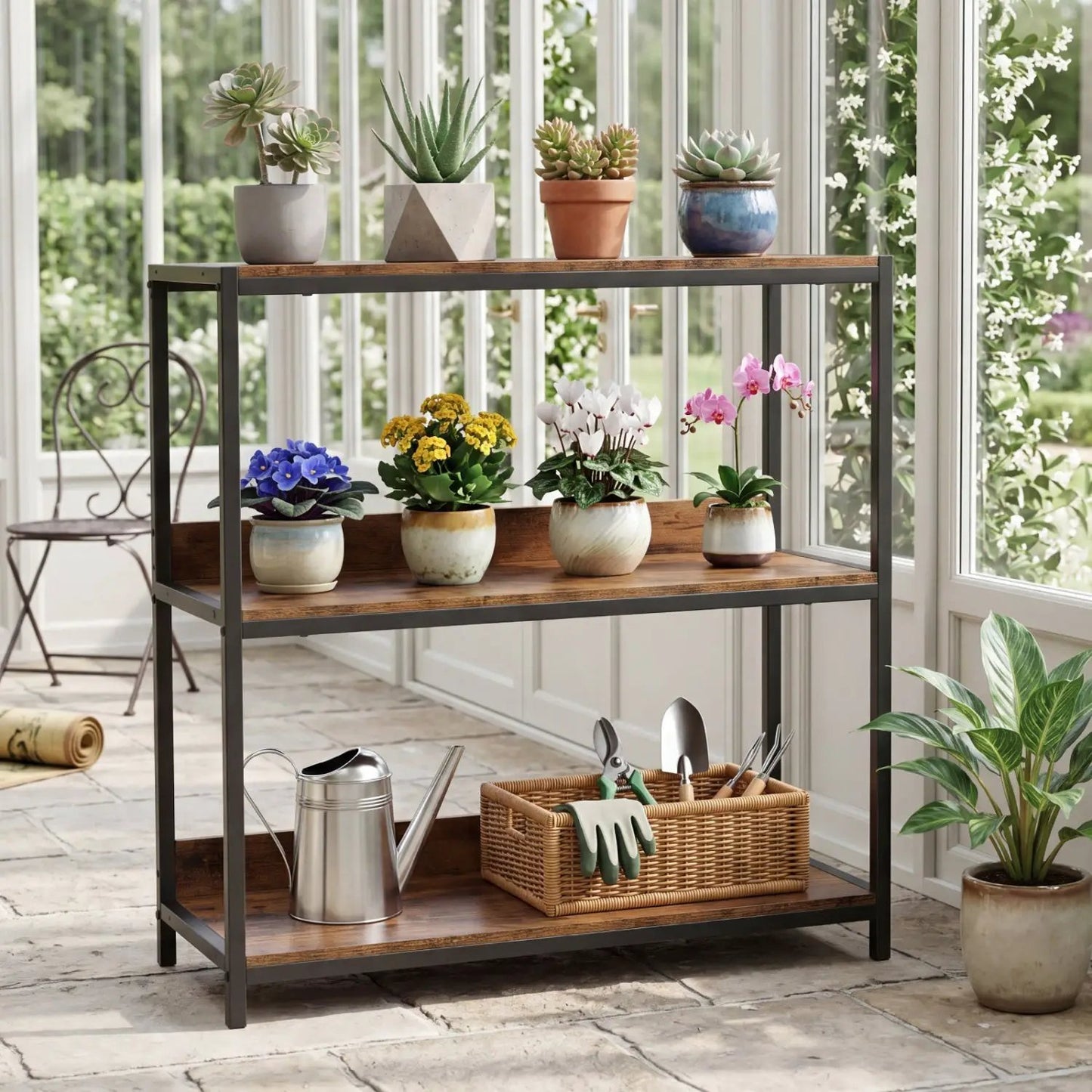 Three Tier Industrial Bookshelf with Metal Frame