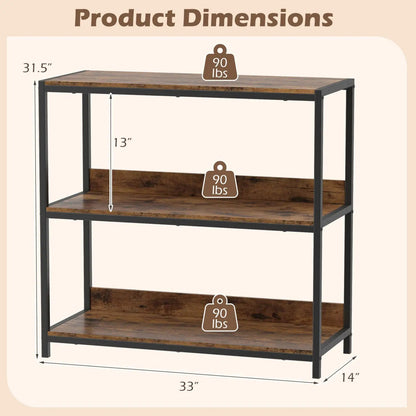 Three Tier Industrial Bookshelf with Metal Frame
