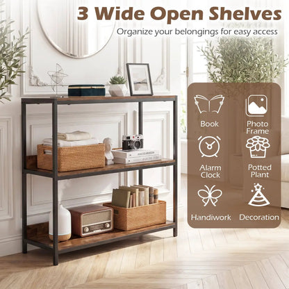 Three Tier Industrial Bookshelf with Metal Frame