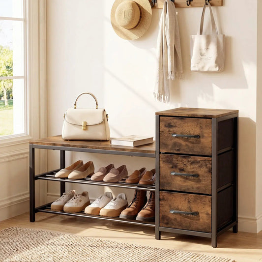 Three Tier Shoe Bench with Removable Drawers
