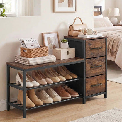 Three Tier Shoe Bench with Removable Drawers