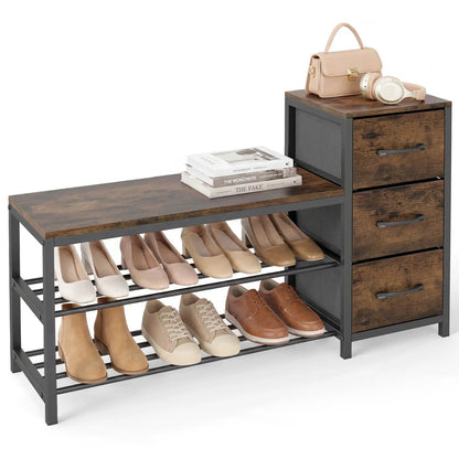 Three Tier Shoe Bench with Removable Drawers