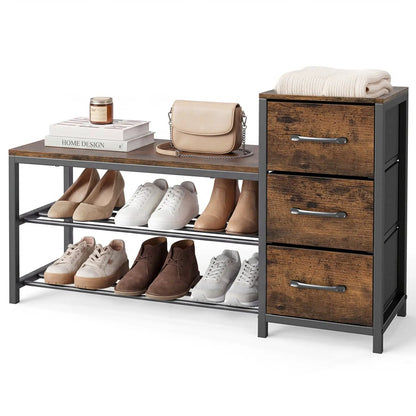 Three Tier Shoe Bench with Removable Drawers