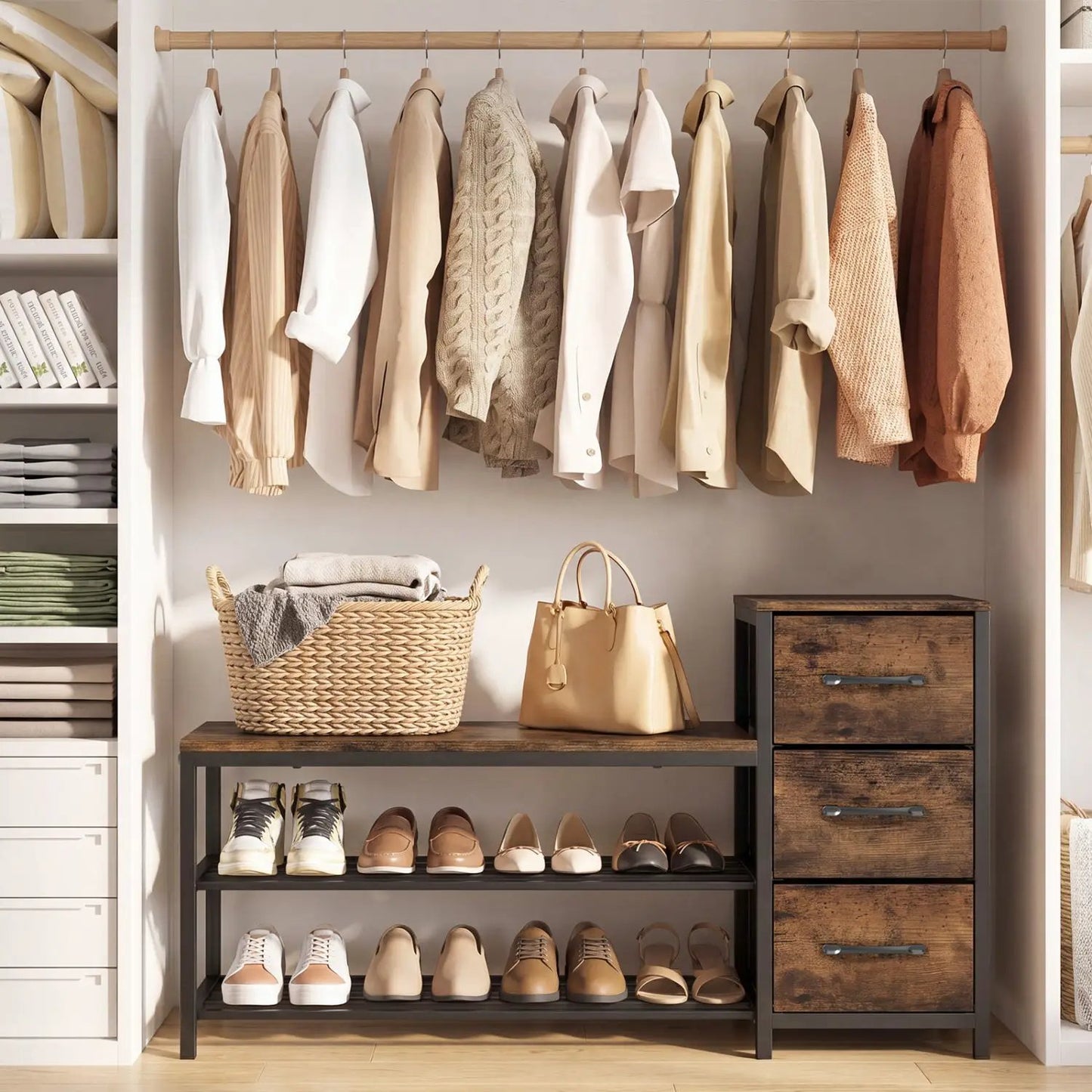 Three Tier Shoe Bench with Removable Drawers