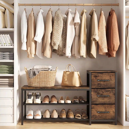 Three Tier Shoe Bench with Removable Drawers