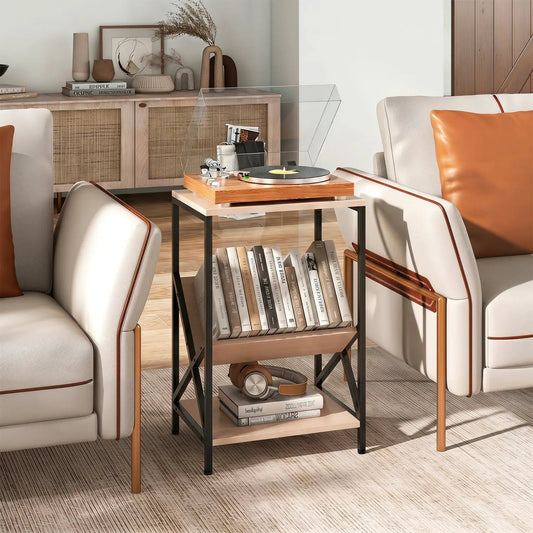 3-Tier Industrial Side Table with V-Shaped Bookshelf by DirectDeals, wood/black metal frame on Tampa Home & Garden Store