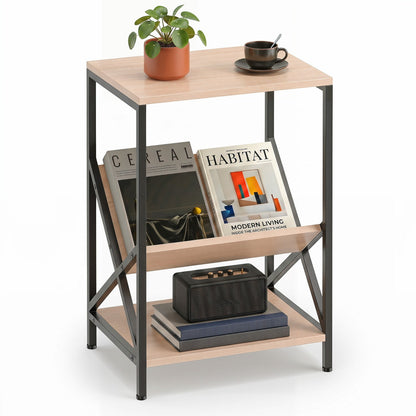 3-Tier Industrial Side Table with Bookshelf