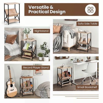 3-Tier Industrial Side Table with Bookshelf