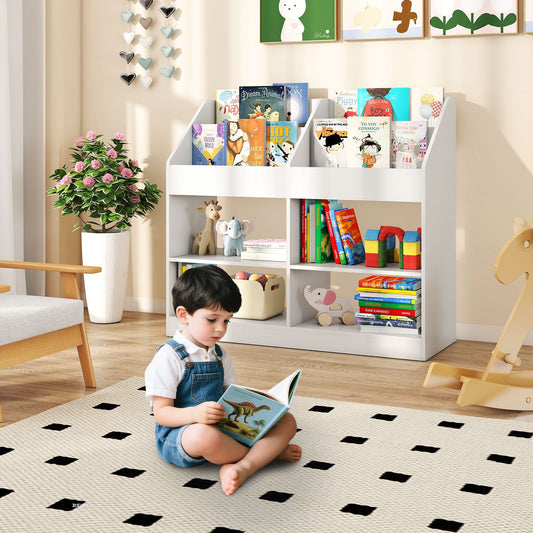 3-Tier Kid's Bookshelf Toy Storage Organizer with Display Rack and 4 Compartments-White