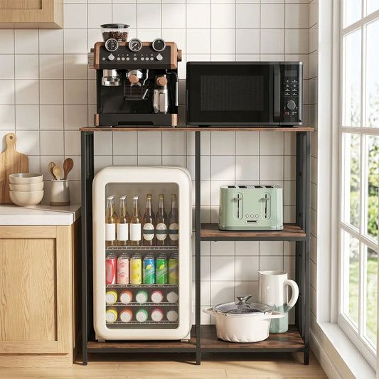 3-Tier Baker's Rack Rustic Brown DirectDeals; espresso machine, microwave, mint toaster on Tampa Home & Garden Store