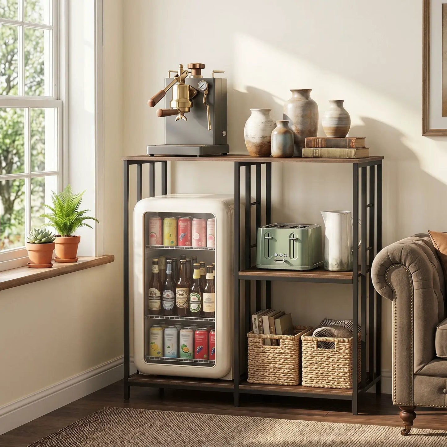 3 Tier Baker Rack with Open Shelves Rustic Brown