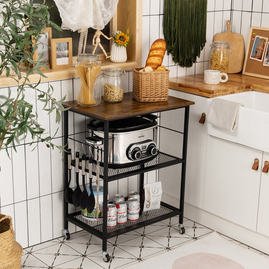 3-Tier Kitchen Utility  Industrial Cart with Storage-Brown - Tampa Home & Garden Store