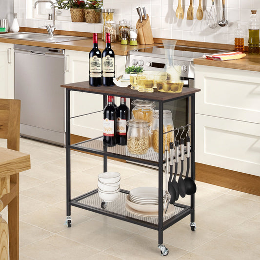 3-Tier Kitchen Utility  Industrial Cart with Storage-Brown - Tampa Home & Garden Store