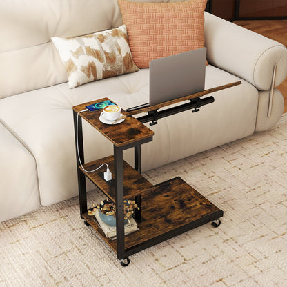 3-Tier Mobile Couch Side Table with Tiltable Tabletop DirectDeals, wood finish on black frame on Tampa Home & Garden Store