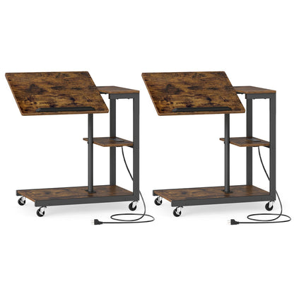 DirectDeals 3-Tier Mobile Couch Side Table with Tiltable Tabletop, wood top, gray frame, 2-pack on Tampa Home & Garden Store