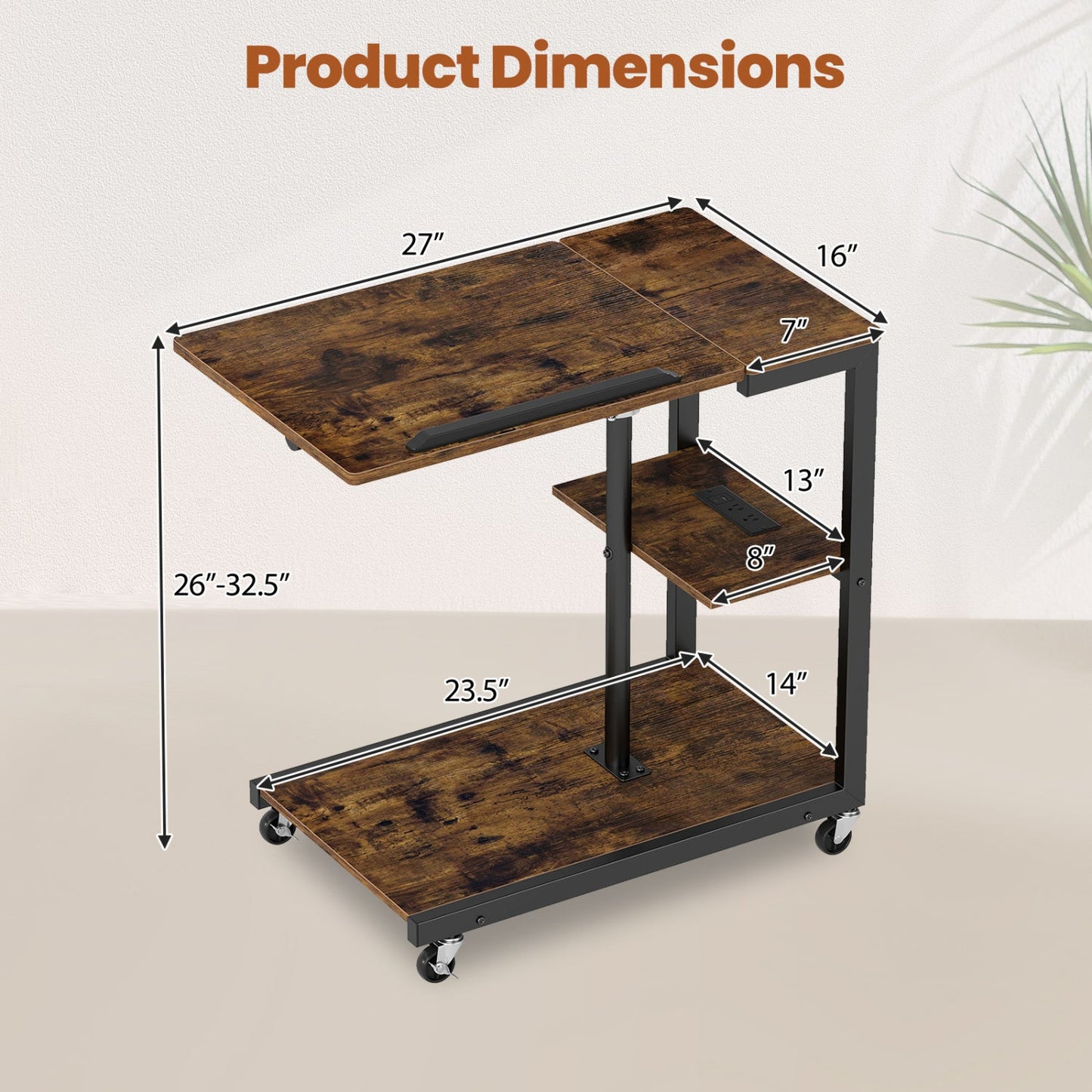 3-Tier Couch Side Table with Tiltable Tabletop wood finish black metal frame DirectDeals on Tampa Home & Garden Store