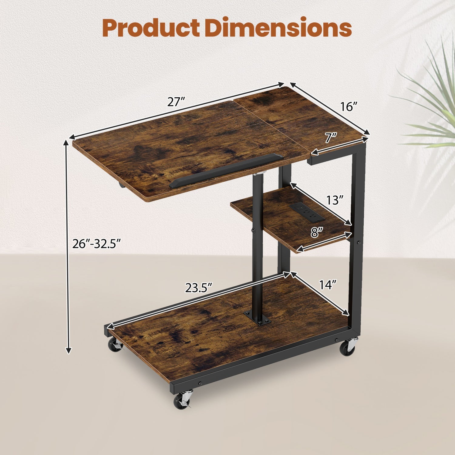 3-Tier Couch Side Table with Tiltable Tabletop wood finish black metal frame DirectDeals on Tampa Home & Garden Store
