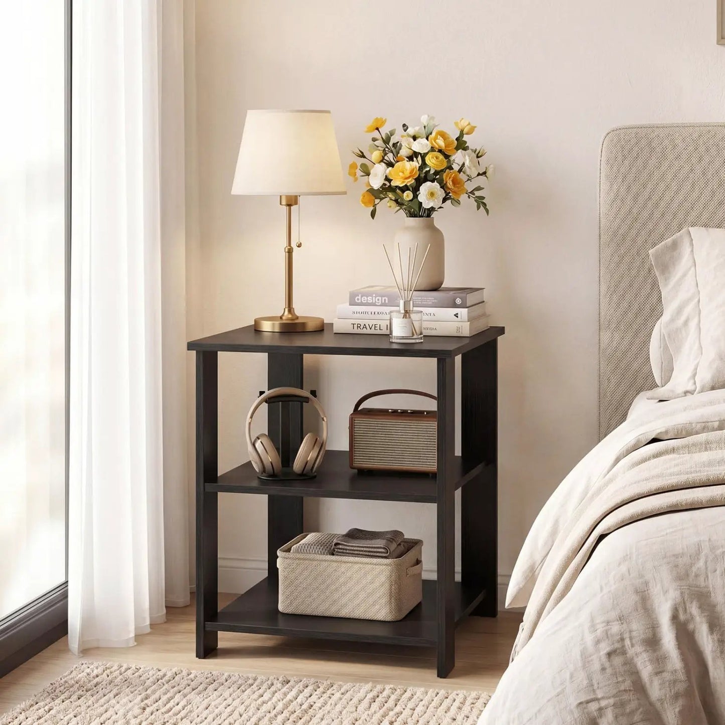 3-Tier Square Side Table With Storage Shelves