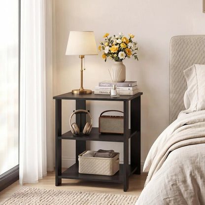 3-Tier Square Side Table With Storage Shelves