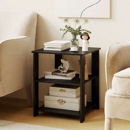 3-Tier Square Side Table With Storage Shelves