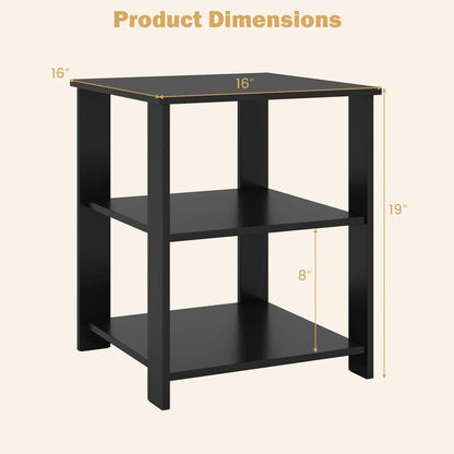 3-Tier Square Side Table With Storage Shelves