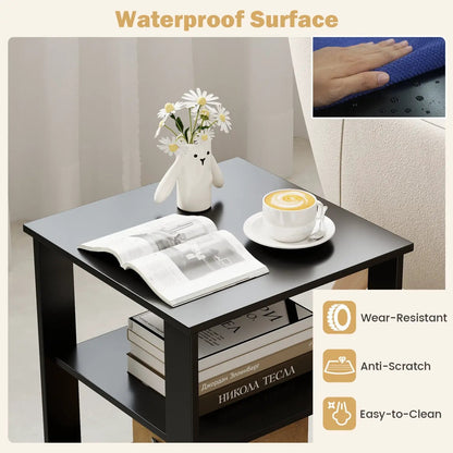 3-Tier Square Side Table With Storage Shelves