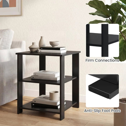 3-Tier Square Side Table With Storage Shelves
