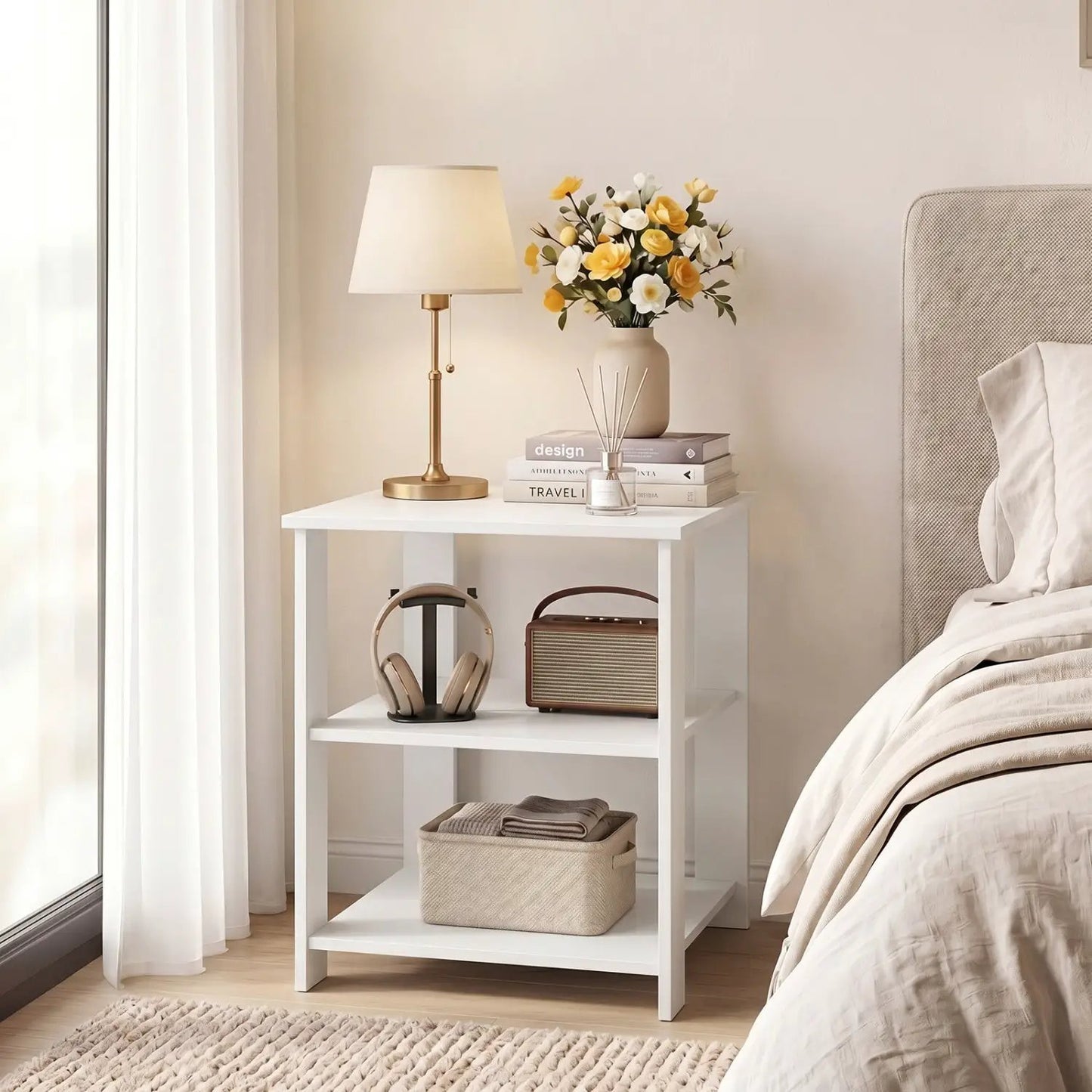 3-Tier Square Side Table With Storage Shelves