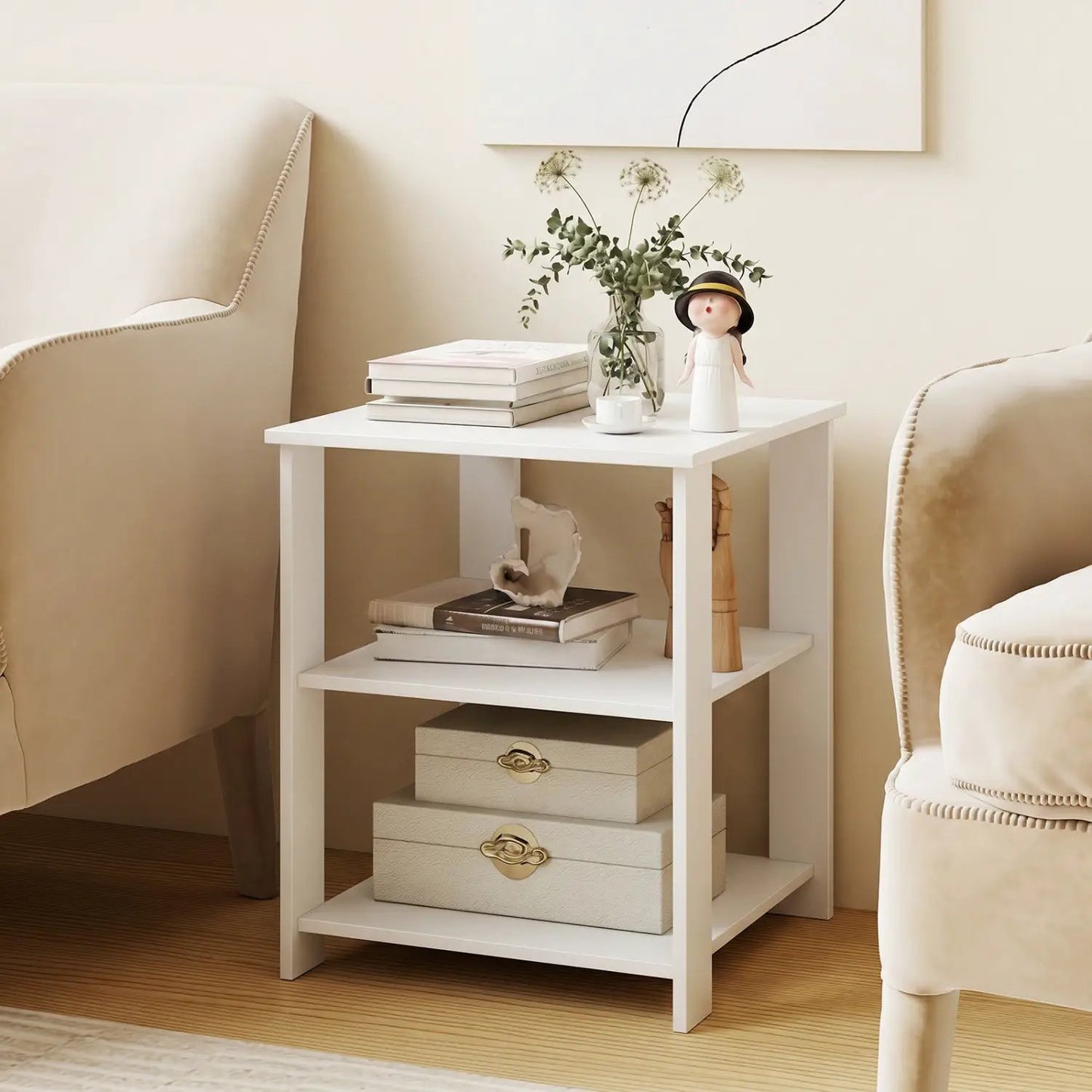 3-Tier Square Side Table With Storage Shelves