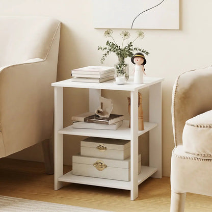 3-Tier Square Side Table With Storage Shelves