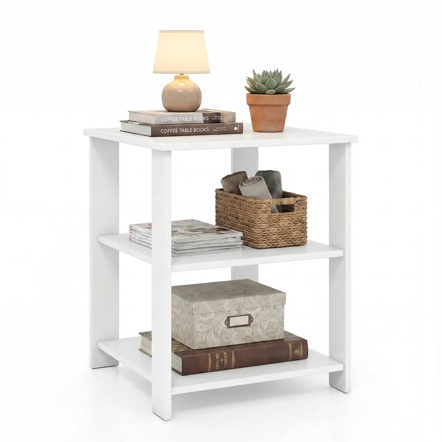 3-Tier Square Side Table With Storage Shelves