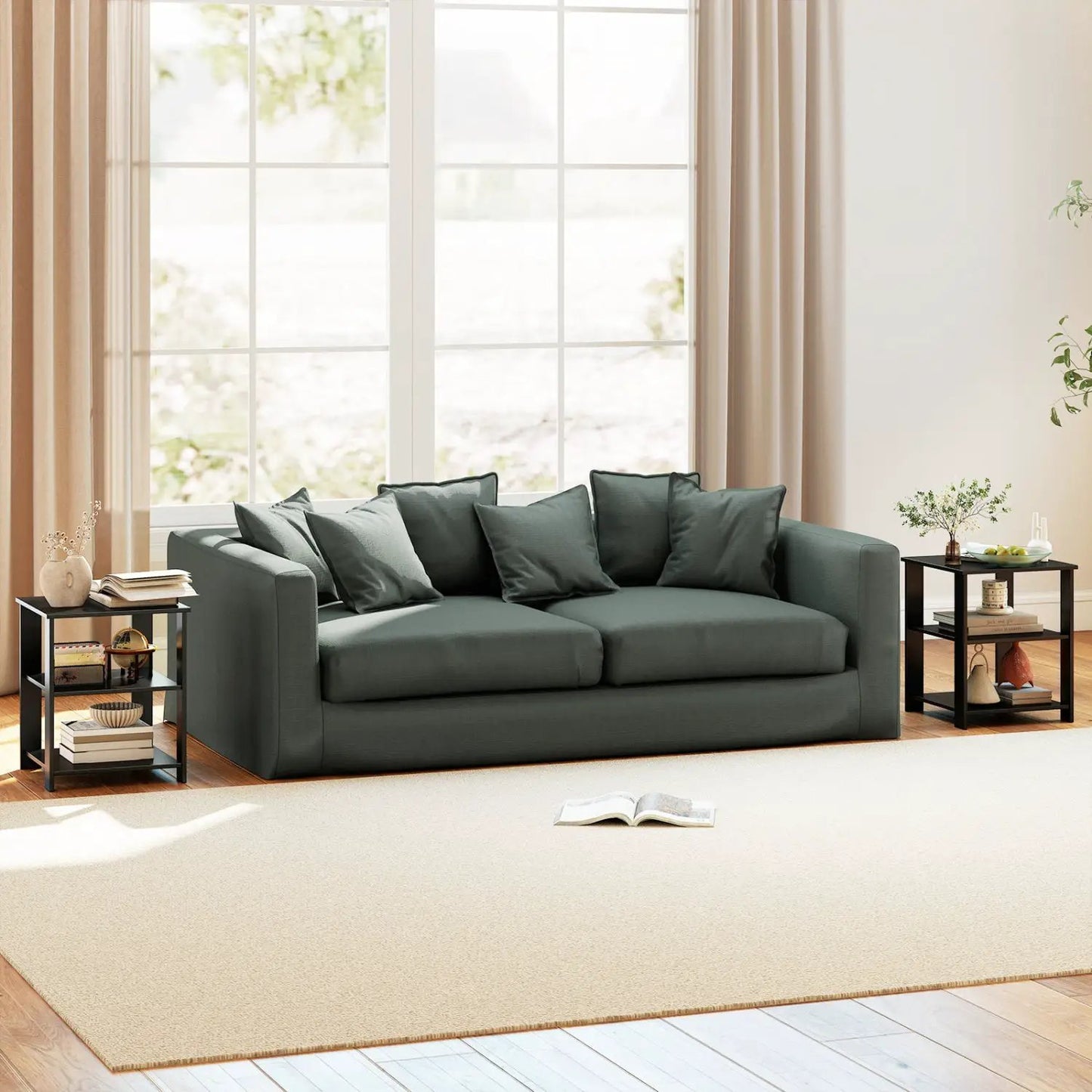 3-Tier Square Side Tables Set of 2 with Shelves